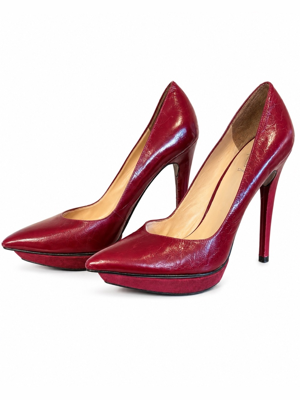 Violet Angels Burgundy Leather Platform Stiletto Pumps Size 39 Made in Italy